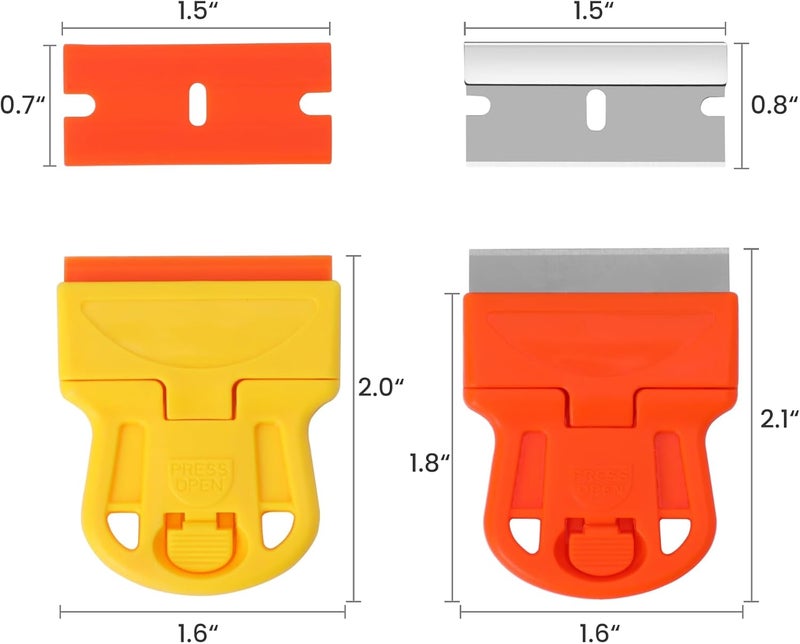 DEPOTA 2 Pack Razor Blade Scraper Plastic Razor Blade Scraper Scraper Tool with Extra 10 Plastic Razor Blades and 10 Metal Blades for Adhesive Remover Removing Labels Stickers Taping on Glass Windows - Image 4